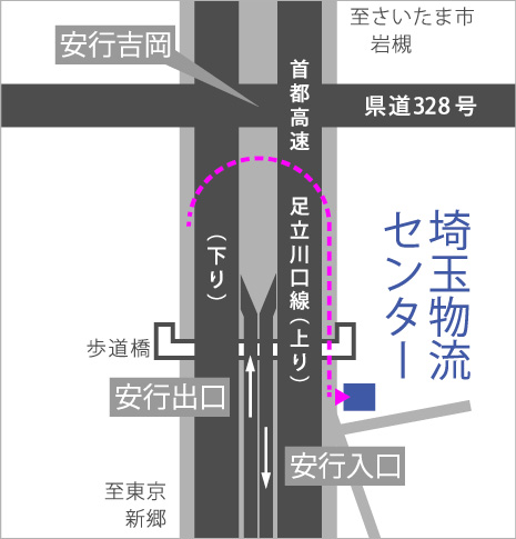 中央工芸企画埼玉物流センターまでお車での地図です。